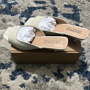 Journee Collection Cream Mules Contemporary Comfort Sandal